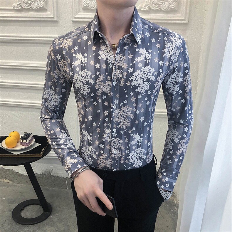 312A-5-280-P55 长袖高级感秋季休闲英伦发型师韩版纯色男士衬衣图片