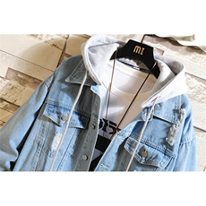 2025秋季破洞男士大码牛仔学生印花夹克带帽外套JK774-P85，男装夹克，星座1103-1