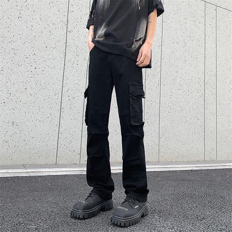港风美式高街多口袋工装直筒牛仔裤男潮insXZ213-K60647-P75控88,男装牛仔裤,星座213