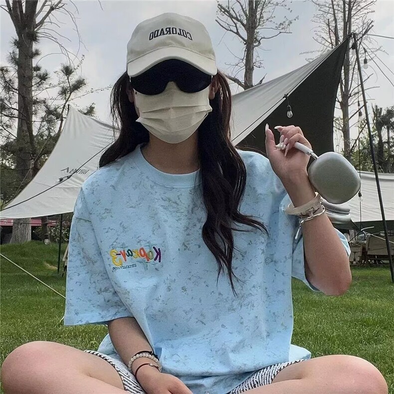 新款无品牌潮流百搭时尚日系流行雪花染印花冰感短袖T恤男夏季潮,男装T恤,星座506A