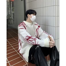B256-P60美式高街泼墨圆领毛衣男秋冬潮设计感宽松情侣针织衫，男装针织衫/毛衣，星座512-6
