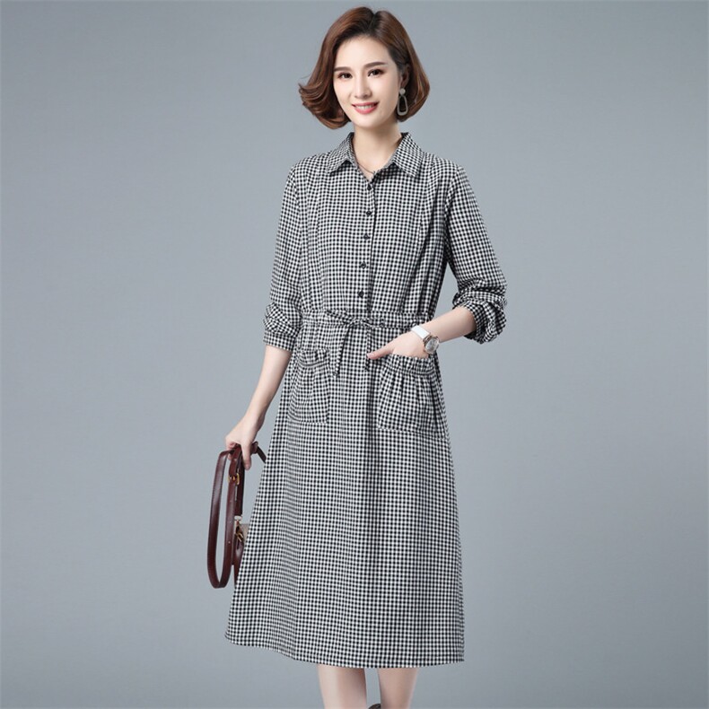 板酷2026春装新款时尚韩版格子长袖连衣裙C505,女装连衣裙,板酷