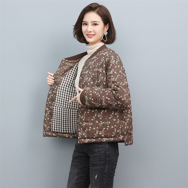 时尚宽松花色棉服冬季保暖显瘦外套,女装棉衣/棉服,独衣靓