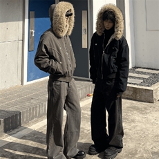 现货重磅boxy短款棉衣座山雕大毛毛领男女棉服水洗工装厚外套，男装棉衣，电商A486-1