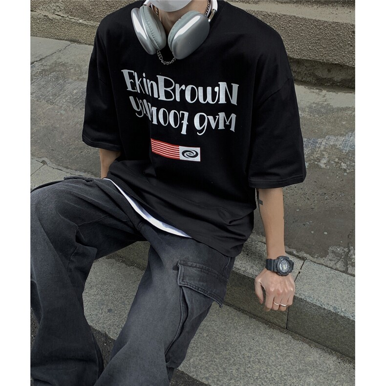 港风字母印花设计T恤男潮大码短袖T恤男DT77774P18块特价控38,男装T恤,星座227-7