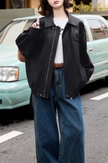 美拉德皮衣外套女早秋学院风棕色皮衣美式痞帅皮夹克2024新款高级，女装皮衣，江南女神