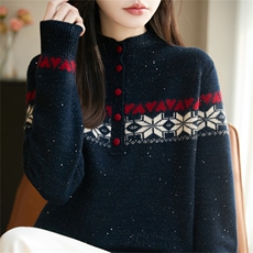 2026年秋季时尚百搭通勤简约休闲半高领亮片针织衫，女装针织衫/毛衣，郡淞羊绒