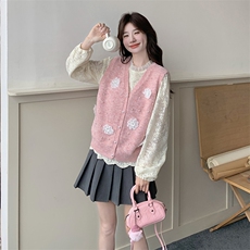 粉色小香风花朵针织马甲2025新款女初春高级感钩花上衣，女装马甲，维壹