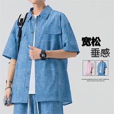 2581-P35控59大码元大码潮牌美式痞帅炸街男衬衫，男装衬衫，星座209