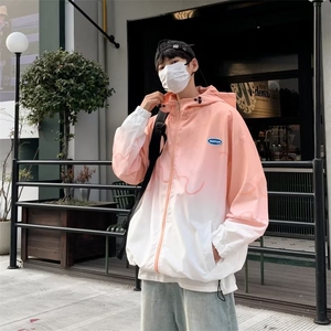 法式情侣装秋装夹克外套男渐变色薄款上衣连帽薄款潮牌港风宽松图片