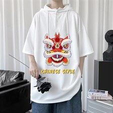 LD54185-P45连帽短袖t恤男大码胖子带帽五分袖中袖，男装T恤，电商A040