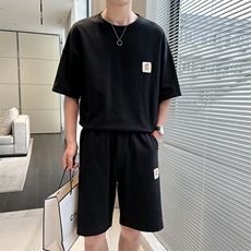 2025夏季轻熟风潮流休闲百搭宽松短袖华夫格套装两件套TZ302-P88，男装T恤，电商A413