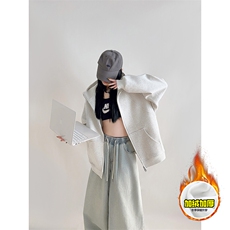 480G重磅加绒硬挺boxy男女秋冬美式高街结构双拉链卫衣开衫厚外套，女装短外套，电商A486-1