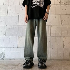 复古怀旧风渐变色水洗牛仔裤直筒阔腿宽松拖地垂感长裤RK722-P40，男装牛仔裤，星座412-3
