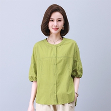 时尚宽松拼接短袖上衣显瘦百搭气质女装衬衫，女装衬衫，叶笙衣