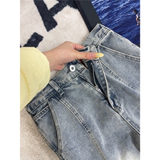B221美式ins高街暗黑拼接宽松直筒工装牛仔裤LK26641-特P45控78，男装牛仔裤，电商B221