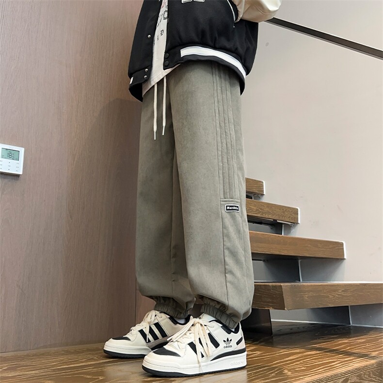 大货欢迎二开加绒新款纯色麂皮颗粒绒毛卫裤宽松A161-K53A,男装休闲裤,电商A161