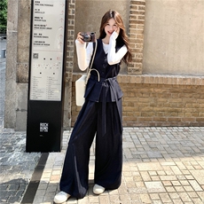 韩系通勤风套装女2025秋季新款洋气减龄马甲T恤百搭阔腿裤三件套，女装套装/套裙，维壹