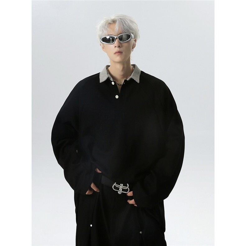 假两件撞色POLO领卫衣2025秋季新款简约通勤长袖上衣W101-P48，男装Polo衫，电商C307