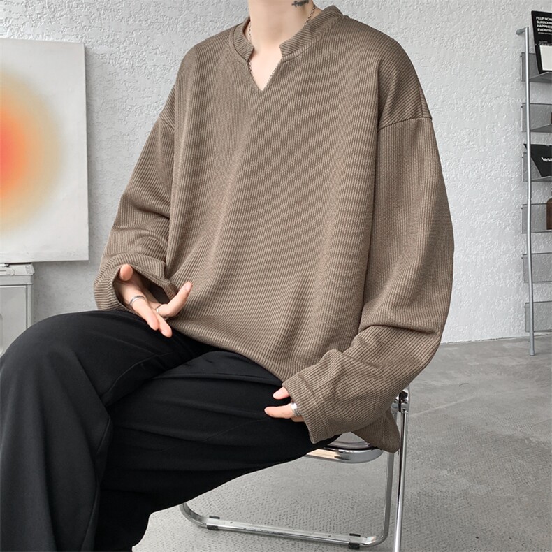8XL-M长袖打底衫T恤V领针织体恤麦穗条卫衣加肥加大码TX3102特P35,男装T恤,电商B238