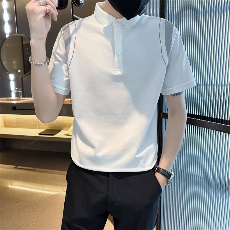 主推设计感夏季拼接半袖T恤翻领Polo衫潮流短袖体恤T0242-P50,男装T恤,电商D342