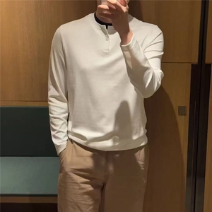 假两件 男士长袖打底衫高级感现货  一粒扣T恤 新款7772-p48图片