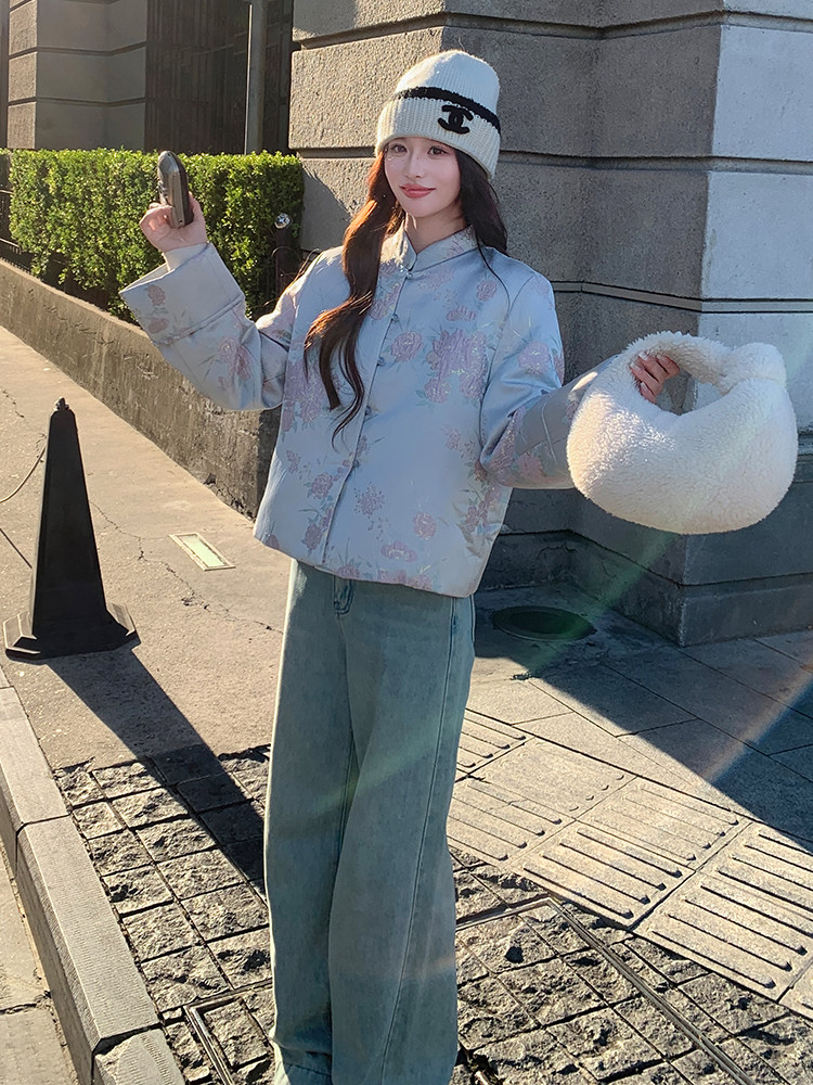 现货！（90新标带检）新中式提花料立体花羽绒服女气质保暖外套,女装羽绒服,浙宝189