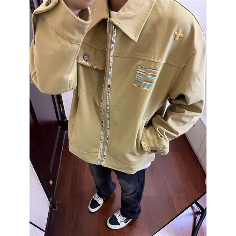 美式复古刺绣翻领外套2025春季新款宽松设计感情侣百搭工装夹克，男装夹克，星座506A