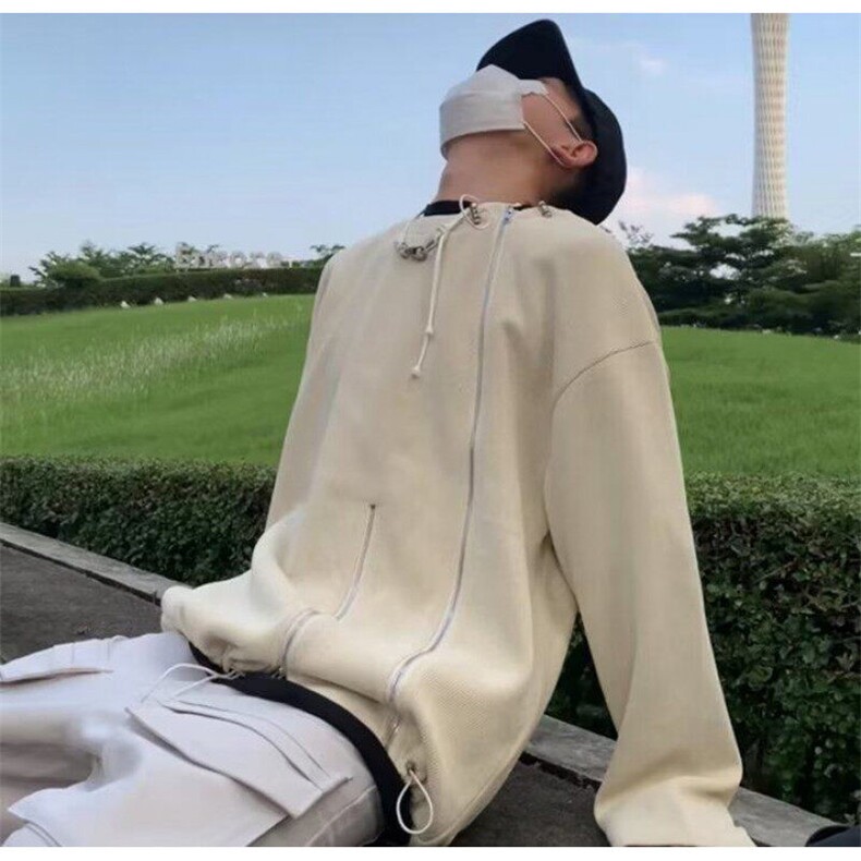 网络图-Y8806-痞帅圆领卫衣春季潮牌宽松拉链小众设计长袖上衣,男装卫衣,星座1002-2