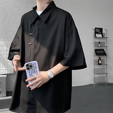 新中式风冰丝短袖衬衫M-8XL大码斜门襟飞机扣唐装衬衣DC5006P55，男装T恤，电商B238