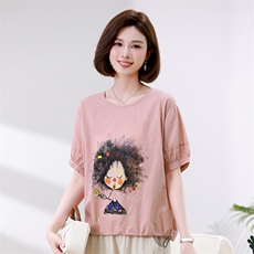 时尚宽松短袖T恤女夏季新款卡通印花上衣百搭休闲女装衬衫，女装衬衫，叶笙衣