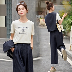 时尚条纹拼接休闲套装女2025夏新款洋气休闲马甲阔腿裤搭配一整套，女装套装/套裙，沁沁公主