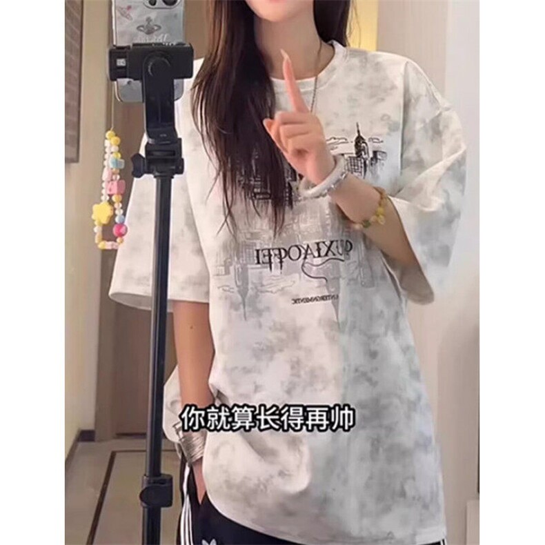雪花扎染脏脏恤男夏季美式重磅短袖高级感痞帅情侣半袖 T477图片