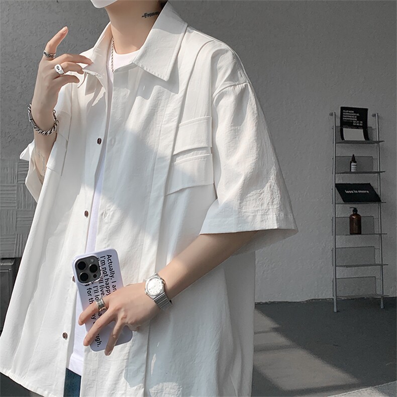夏季时尚短袖对称假口袋打底衬衫外套时尚打底衬衫T恤短袖P45图片