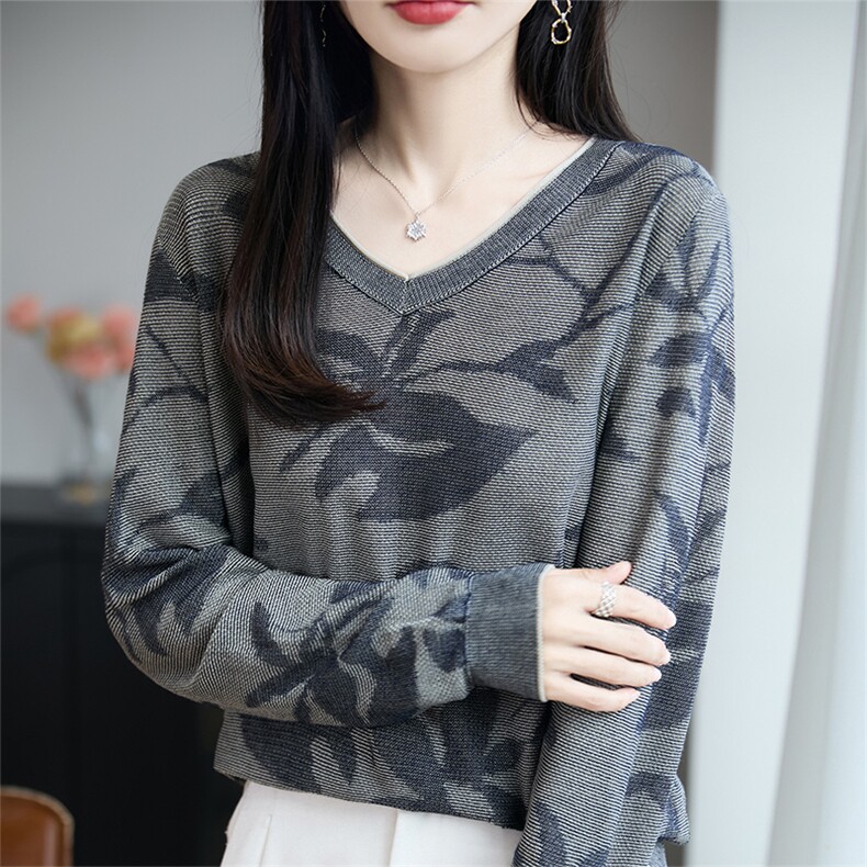 高端轻奢春秋提花针织衫女v领2025新款百搭精纺毛打底衫毛衣上衣,针织衫/毛衣,唐诺