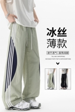 悟空有货潮牌夏季撞色条纹抽绳运动裤男复古街头宽松百搭休闲长裤，男装工装外套，电商B312