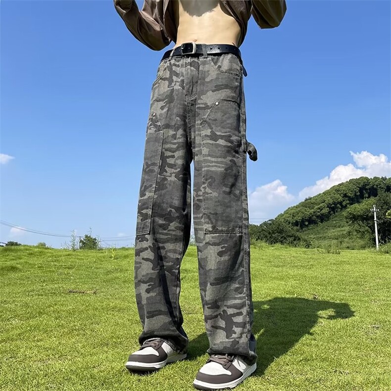迷彩工装裤男款春夏美式直筒休闲裤子潮流ins宽松阔腿裤K85,男装休闲裤,星座1116A-1（原606A）
