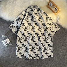 b413-1-CS340冰丝蝴蝶印花短袖衬衫男夏季痞帅休闲衬衣男，男装衬衫，电商B413-1