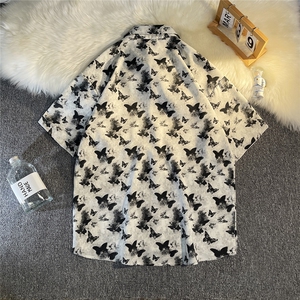 b413-1-CS340冰丝蝴蝶印花短袖衬衫男夏季痞帅休闲衬衣男图片