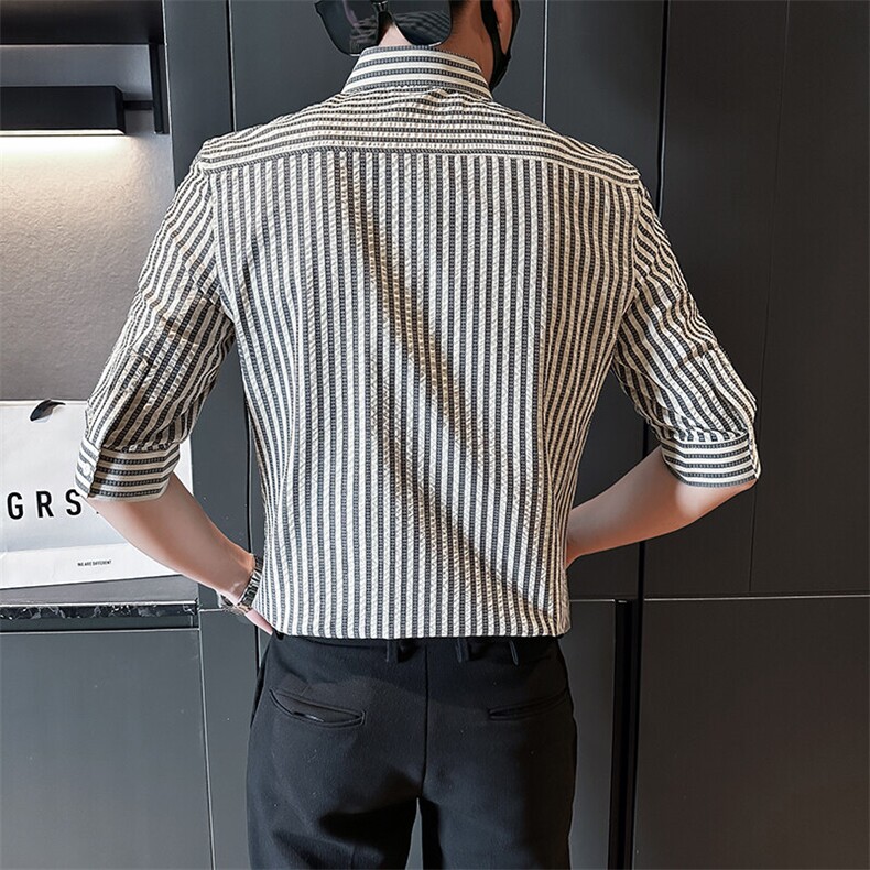 夏季男士七分袖条纹衬衫男休闲修身休闲衬衣A236-C665-P55,男装衬衫,电商A236