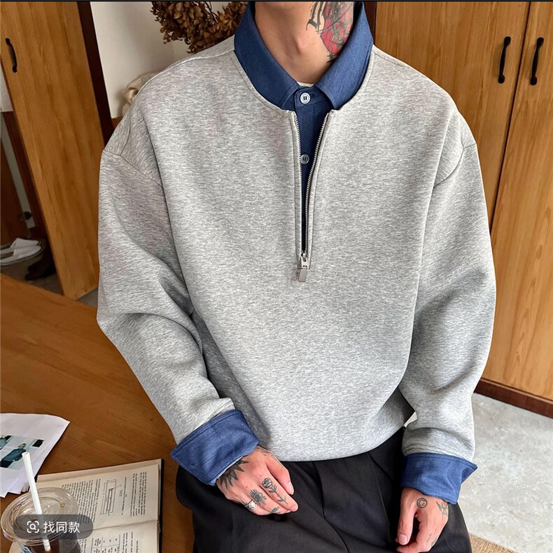 2026年春季新款百搭潮流美式长袖T恤男假两件卫衣C26005-TP48图片
