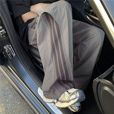 美式条纹运动工装裤男女宽松阔腿直筒街舞休闲速干冲锋裤伞兵裤潮，男装工装外套，星座601-2