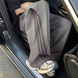 美式条纹运动工装裤男女宽松阔腿直筒街舞休闲速干冲锋裤伞兵裤潮图片