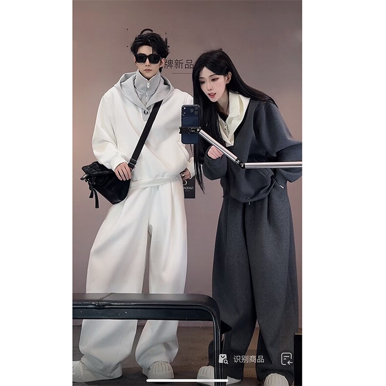 春季新款假两件连帽上衣弯刀裤套装男W369-P108K369-P78(网图），男装休闲套装，电商B267