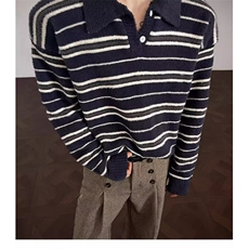新款老钱风条纹polo领毛衣秋冬痞帅针织衫-MC9245-网图，男装针织衫/毛衣，星座1002-2