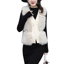 芷墨2021新款冬季时尚拼接短款皮草马甲气质韩版保暖无袖洋气坎肩，女装皮草，芷墨服饰