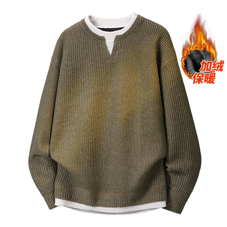 3D图假两件小众设计感纯色毛衣一体绒针织衫A025-HM1404-P60,男装针织衫/毛衣,电商A025