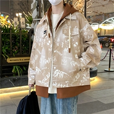 2024春秋款假两件连帽夹克潮牌印花涂鸦夹克外套A436-D1210-P73，男装夹克，电商A436