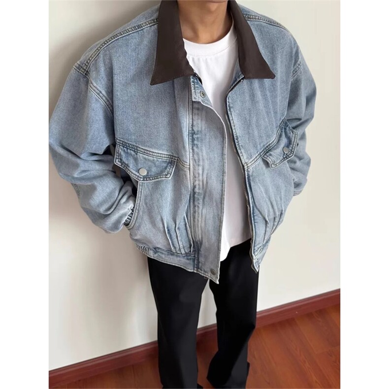网图有货美式水洗褶皱廓形牛仔夹克男女牛仔工装外套A924-P78,男装工装外套,星座1505