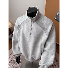 新款男纯色长袖T恤衫宽松情侣上衣休闲立领打底衫513AWY2691P40，男装T恤，星座513A